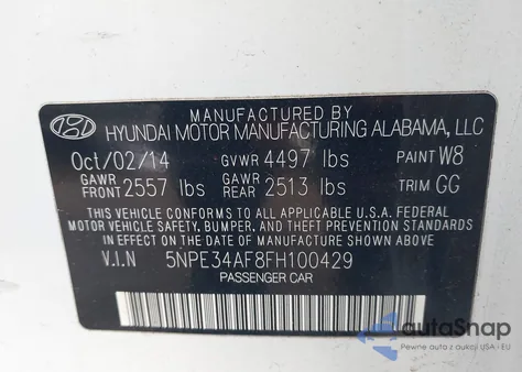 2015 Hyundai Sonata Sport z USA, uszkodzony, nr VIN 5NPE34AF8FH100429